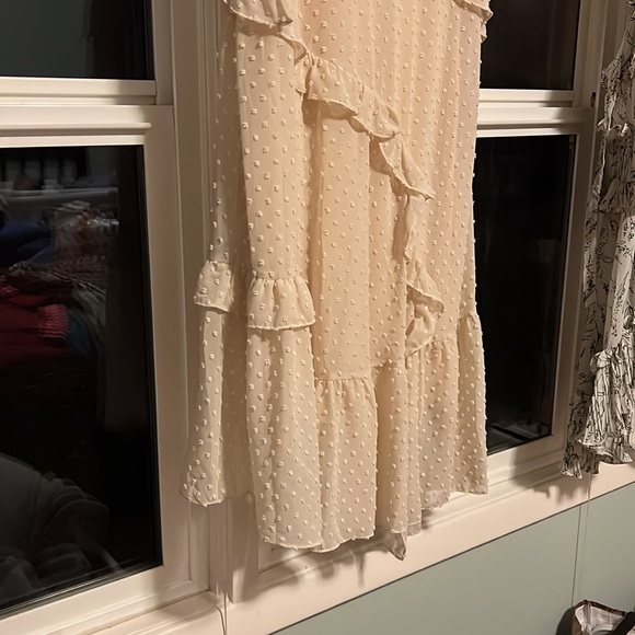 Next to You Cream Swiss Dot Ruffled Midi Dress - Lulu’s -Sz sm; rehearsal dinner - Picture 2 of 6